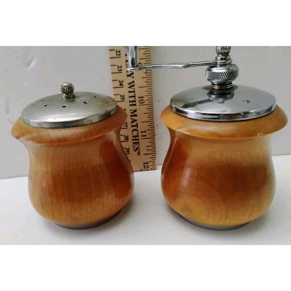 Vintage George S Thompson Salt Shaker Pepper Mill Set Los Angeles Calif Mini MCM
